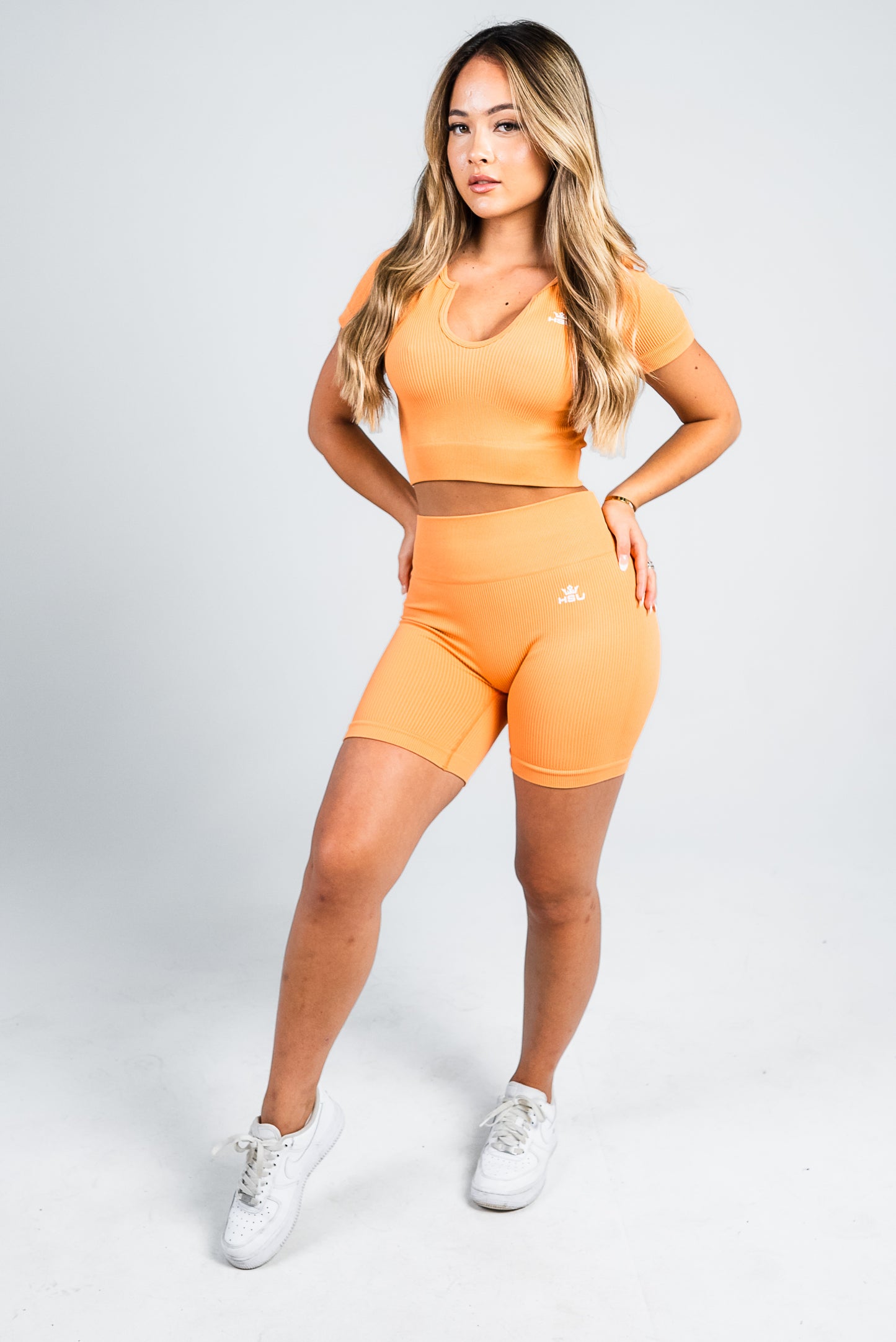 RIBBED SET CROP TEE SHORTS x ORANGE