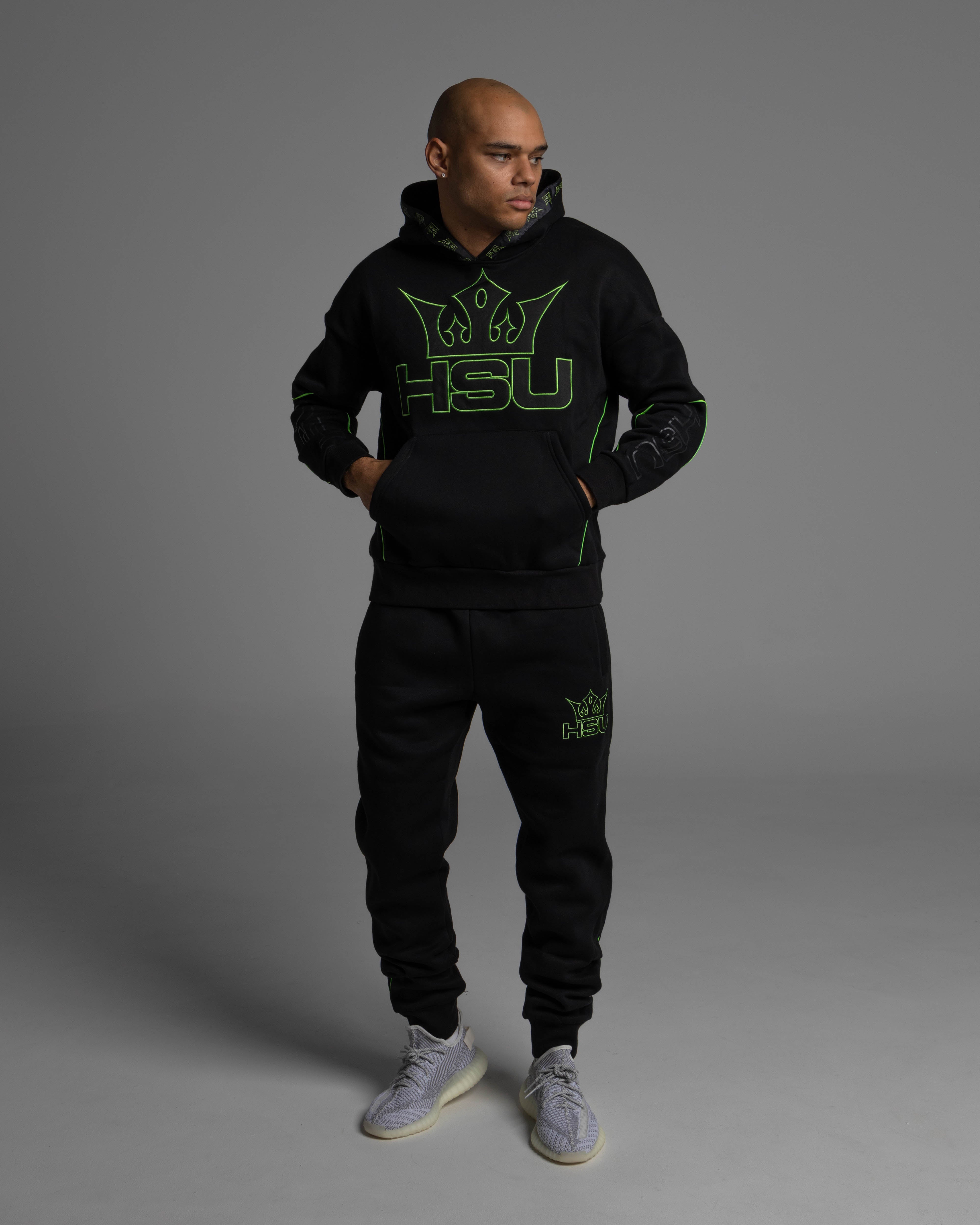 Hoodie Set Black Neon Green