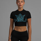 Women'S Ribbed Cropped Tee - Blue