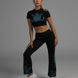 Women'S Ribbed Cropped Tee - Blue