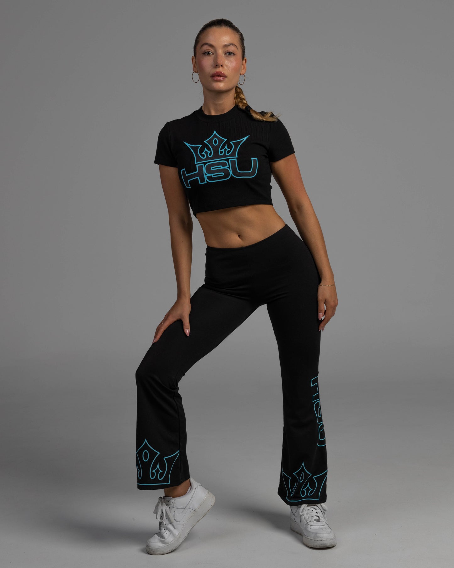 Women's Ribbed Cropped Tee - Blue